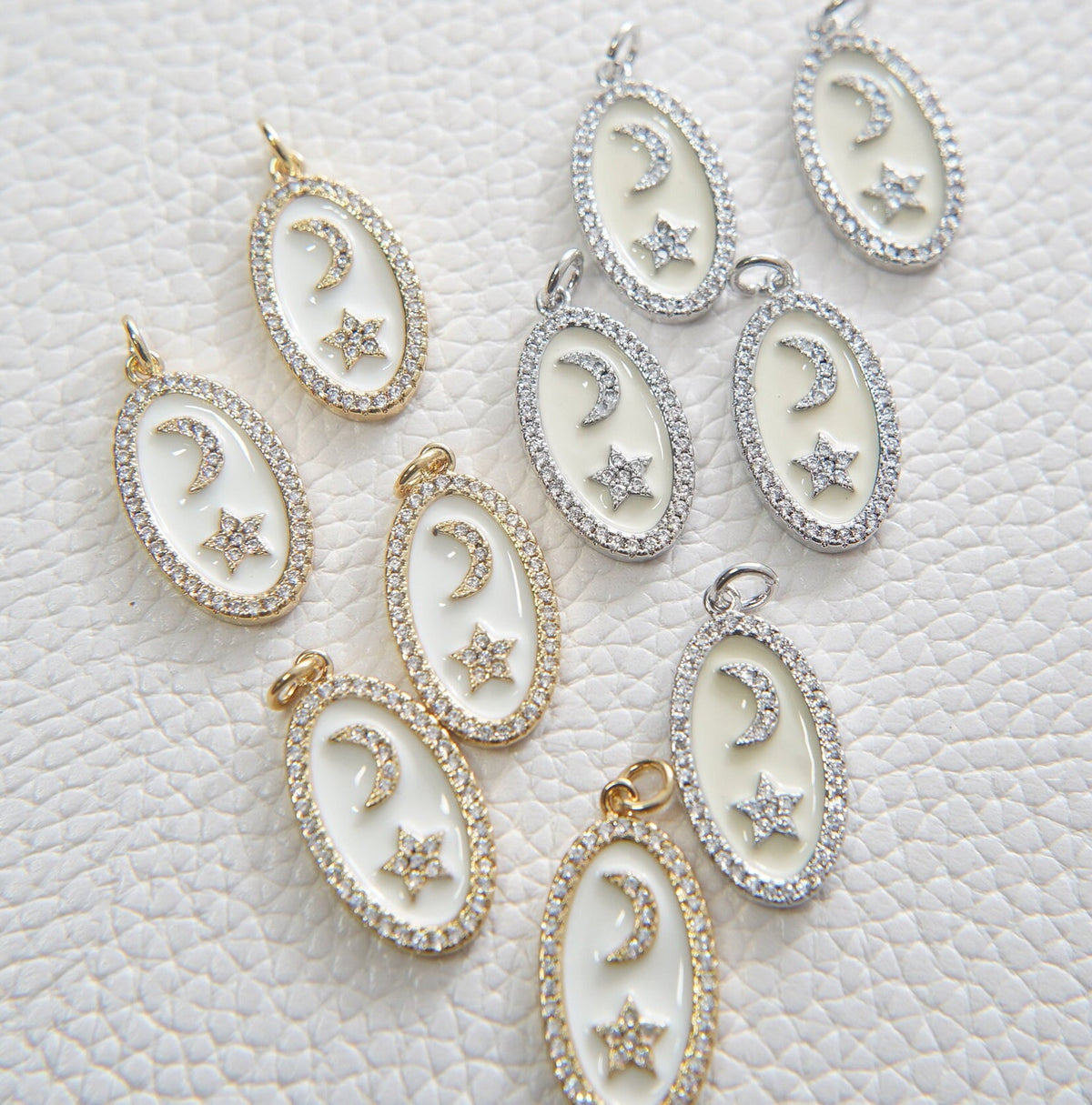 Gold Moon Star Charms,18K Gold Filled CZ Oval Moon Pendant,Celestial Charm Bracelet Necklace for DIY Jewelry Making Supply