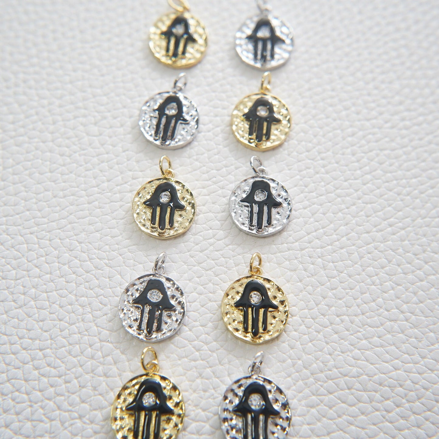 Gold Round Coin Hamsa Charms,18K Gold Filled CZ Hamsa Pendant,Silver Hamsa Protection Charms Bracelet Necklace for DIY Jewelry Making Supply