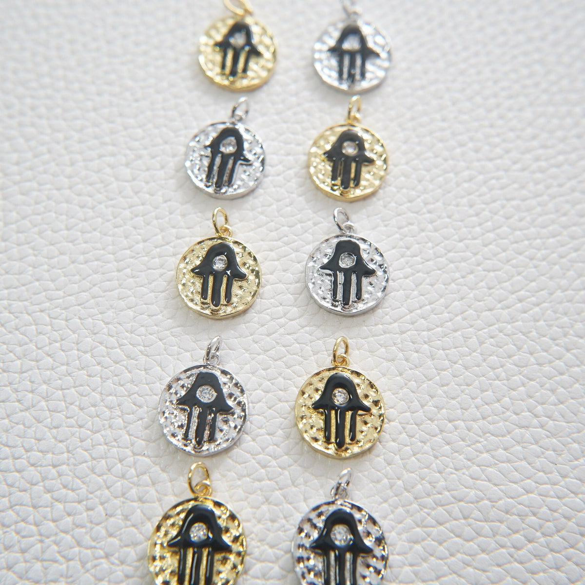 Gold Round Coin Hamsa Charms,18K Gold Filled CZ Hamsa Pendant,Silver Hamsa Protection Charms Bracelet Necklace for DIY Jewelr