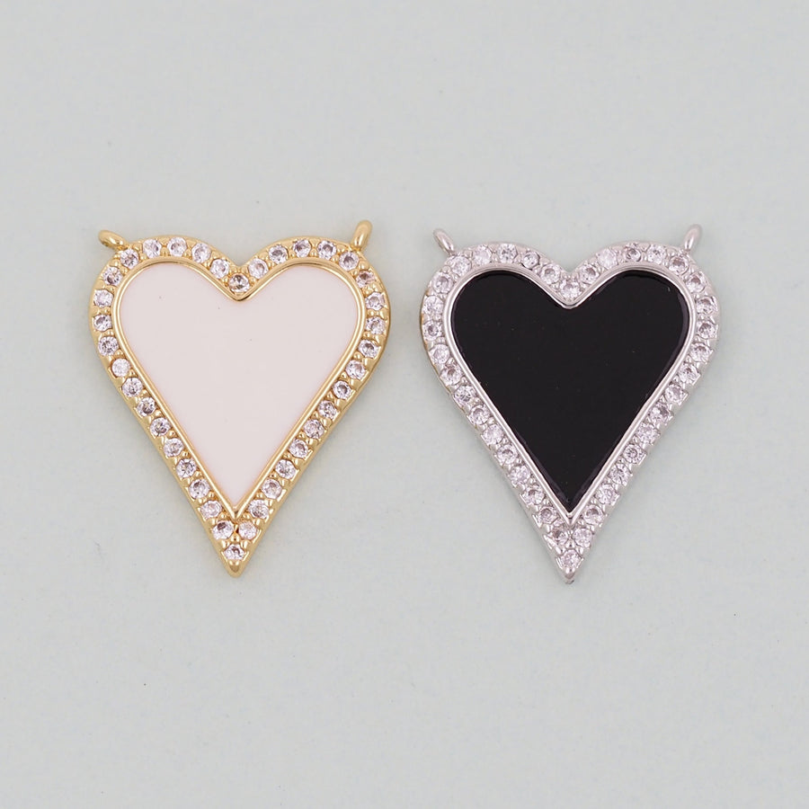 Gold Heart Charms,18K Gold Filled CZ Heart Pendant,Enamel Heart Charm Bracelet Necklace for DIY Jewelry Making Supply