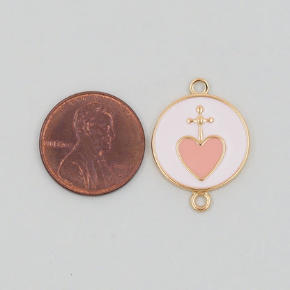 Gold Heart Connector Charms,18K Gold Filled Cross Heart Pendant,Enamel Heart Charm Bracelet Necklace for DIY Jewelry Making Supply