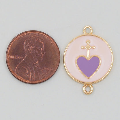 Gold Heart Connector Charms,18K Gold Filled Cross Heart Pendant,Enamel Heart Charm Bracelet Necklace for DIY Jewelry Making Supply