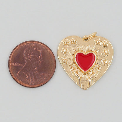 Gold Heart Charms,18K Gold Filled Heart Pendant,Enamel Heart Charm Bracelet Necklace for DIY Jewelry Making Supply
