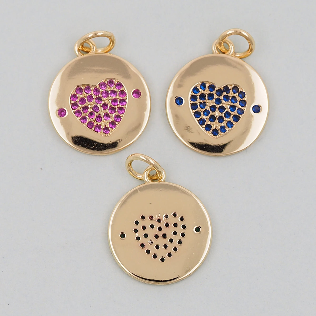 Gold Round Coin Heart Charms,18K Gold Filled Heart Pendant,Heart Charm Bracelet Necklace for DIY Jewelry Making Supply