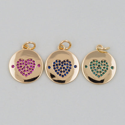 Gold Round Coin Heart Charms,18K Gold Filled Heart Pendant,Heart Charm Bracelet Necklace for DIY Jewelry Making Supply