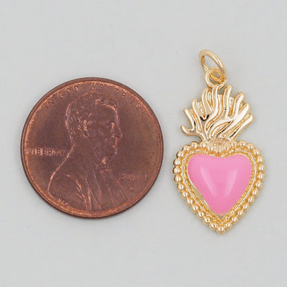 Gold sacred Heart Charms,18K Gold Filled sacred heart Pendant,Religious Charm Bracelet Necklace for DIY Jewelry Making Supply