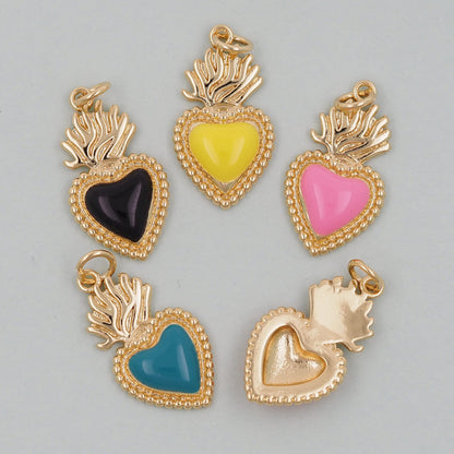 Gold sacred Heart Charms,18K Gold Filled sacred heart Pendant,Religious Charm Bracelet Necklace for DIY Jewelry Making Supply