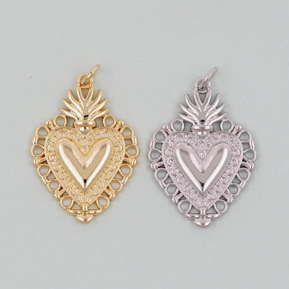 Gold sacred Heart Charms,18K Gold Filled sacred heart Pendant,Religious Charm Bracelet Necklace for DIY Jewelry Making Supply