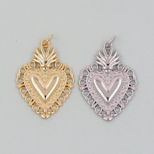 Gold sacred Heart Charms,18K Gold Filled sacred heart Pendant,Religious Charm Bracelet Necklace for DIY Jewelry Making Supply