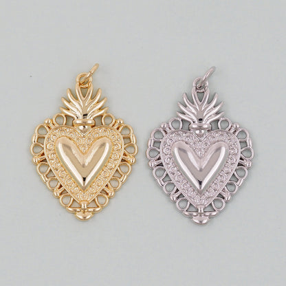 Gold sacred Heart Charms,18K Gold Filled sacred heart Pendant,Religious Charm Bracelet Necklace for DIY Jewelry Making Supply