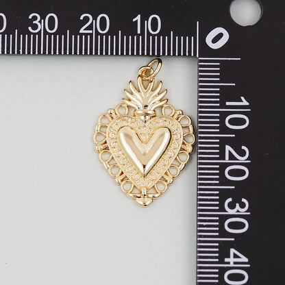 Gold sacred Heart Charms,18K Gold Filled sacred heart Pendant,Religious Charm Bracelet Necklace for DIY Jewelry Making Supply