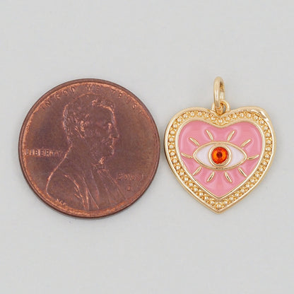 Gold Heart Evil Eye Charms,18K Gold Filled Heart Pendant,Heart Eye Charm Bracelet Necklace for DIY Jewelry Making Supply