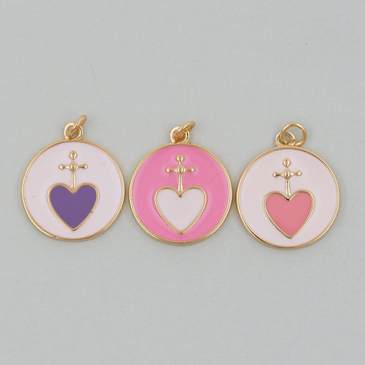 Gold Heart Charms,18K Gold Filled Cross Heart Pendant,Enamel Heart Charm Bracelet Necklace for DIY Jewelry Making Supply