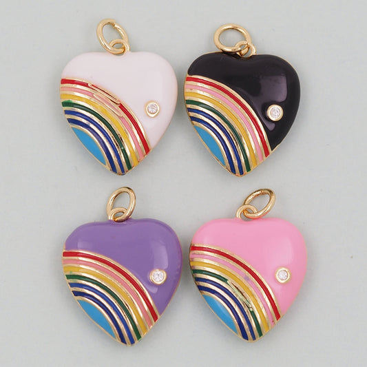 Gold Rainbow Heart Charms,18K Gold Filled rainbow Heart Pendant,Heart Charm Bracelet Necklace for DIY Jewelry Making Supply