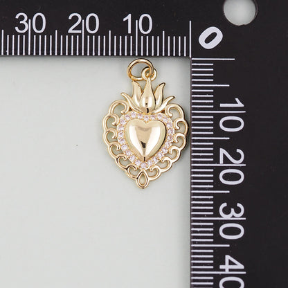 Gold sacred Heart Charms,18K Gold Filled sacred heart Pendant,Religious Charm Bracelet Necklace for DIY Jewelry Making Supply