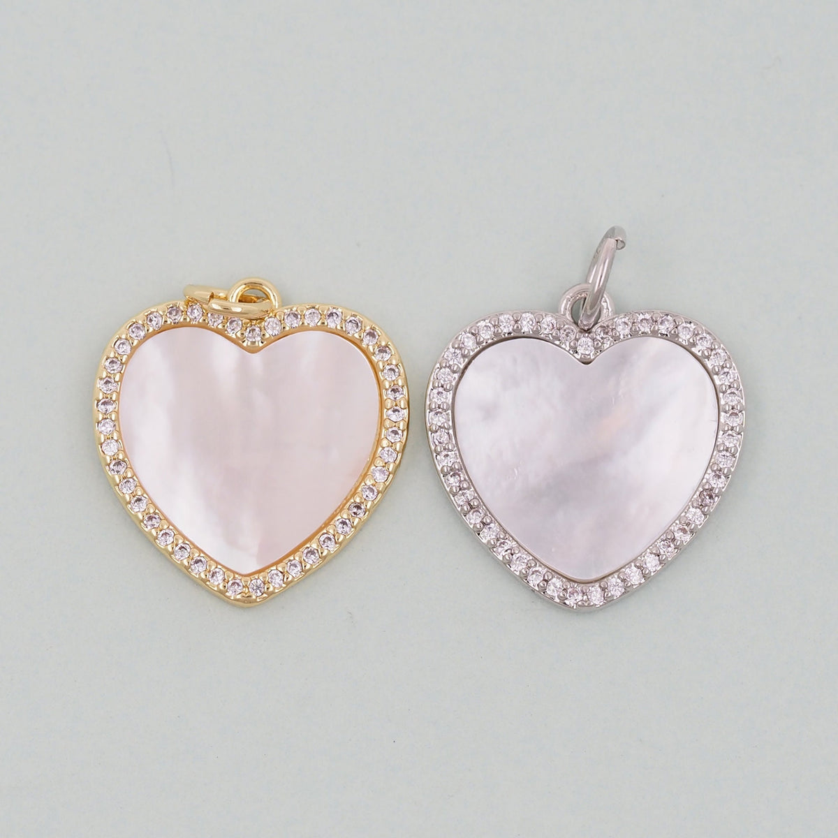 Gold Heart Charms,18K Gold Filled Heart Pendant,White Shell Heart Charm Bracelet Necklace for DIY Jewelry Making Supply