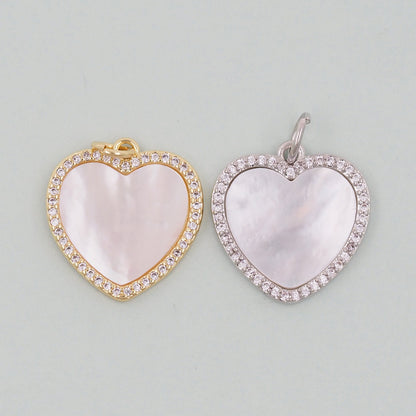 Gold Heart Charms,18K Gold Filled Heart Pendant,White Shell Heart Charm Bracelet Necklace for DIY Jewelry Making Supply