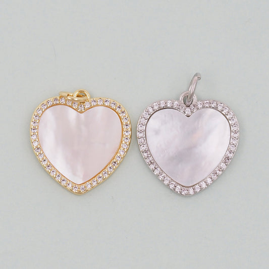 Gold Heart Charms,18K Gold Filled Heart Pendant,White Shell Heart Charm Bracelet Necklace for DIY Jewelry Making Supply