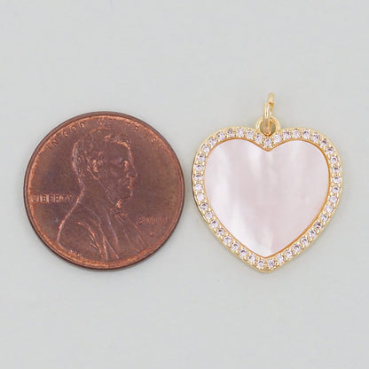 Gold Heart Charms,18K Gold Filled Heart Pendant,White Shell Heart Charm Bracelet Necklace for DIY Jewelry Making Supply