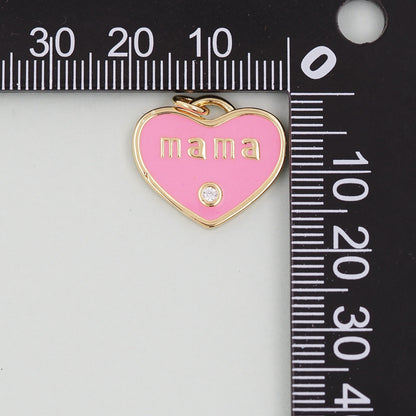 Gold Heart Mama Charms,18K Gold Filled Heart Pendant,Enamel Heart Charm Bracelet Necklace for DIY Jewelry Making Supply