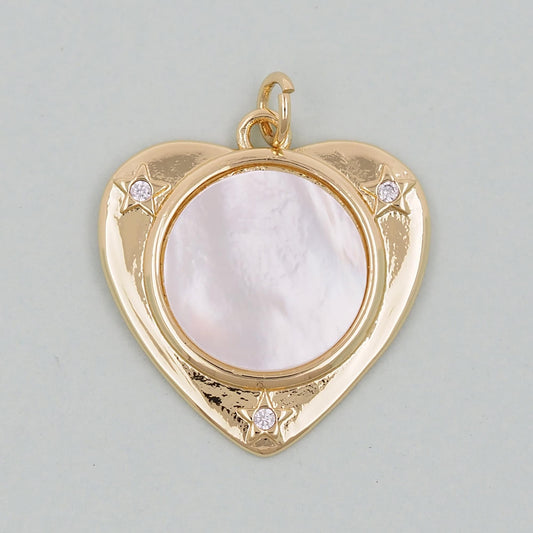 Gold Heart Charms,18K Gold Filled Heart Pendant,White Shell Heart Charm Bracelet Necklace for DIY Jewelry Making Supply