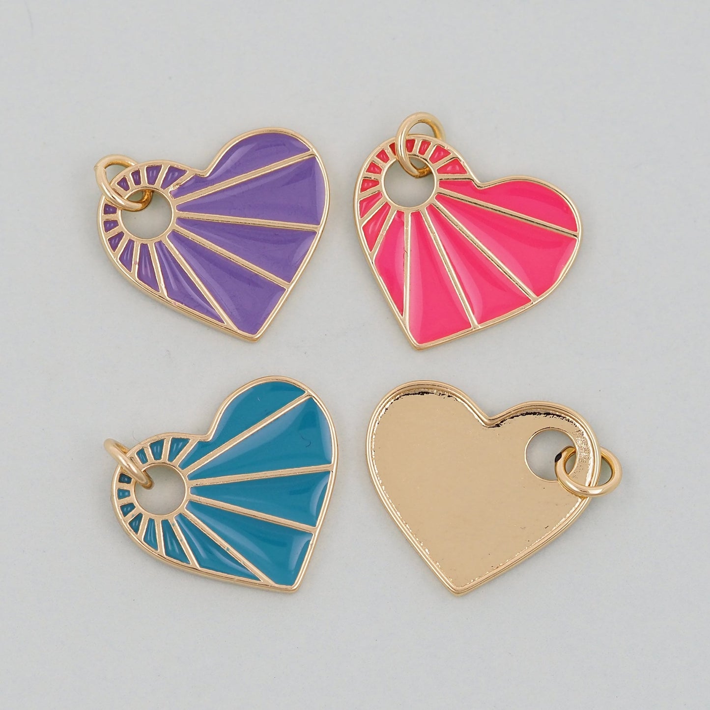 Gold Heart Charms,18K Gold Filled Enamel Heart Pendant,Sun Heart Charm Bracelet Necklace for DIY Jewelry Making Supply