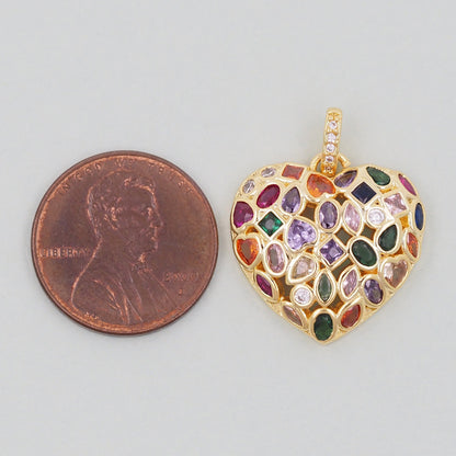 Gold Heart Charms,18K Gold Filled colorful crystal Heart Pendant,Heart Charm Bracelet Necklace for DIY Jewelry Making Supply