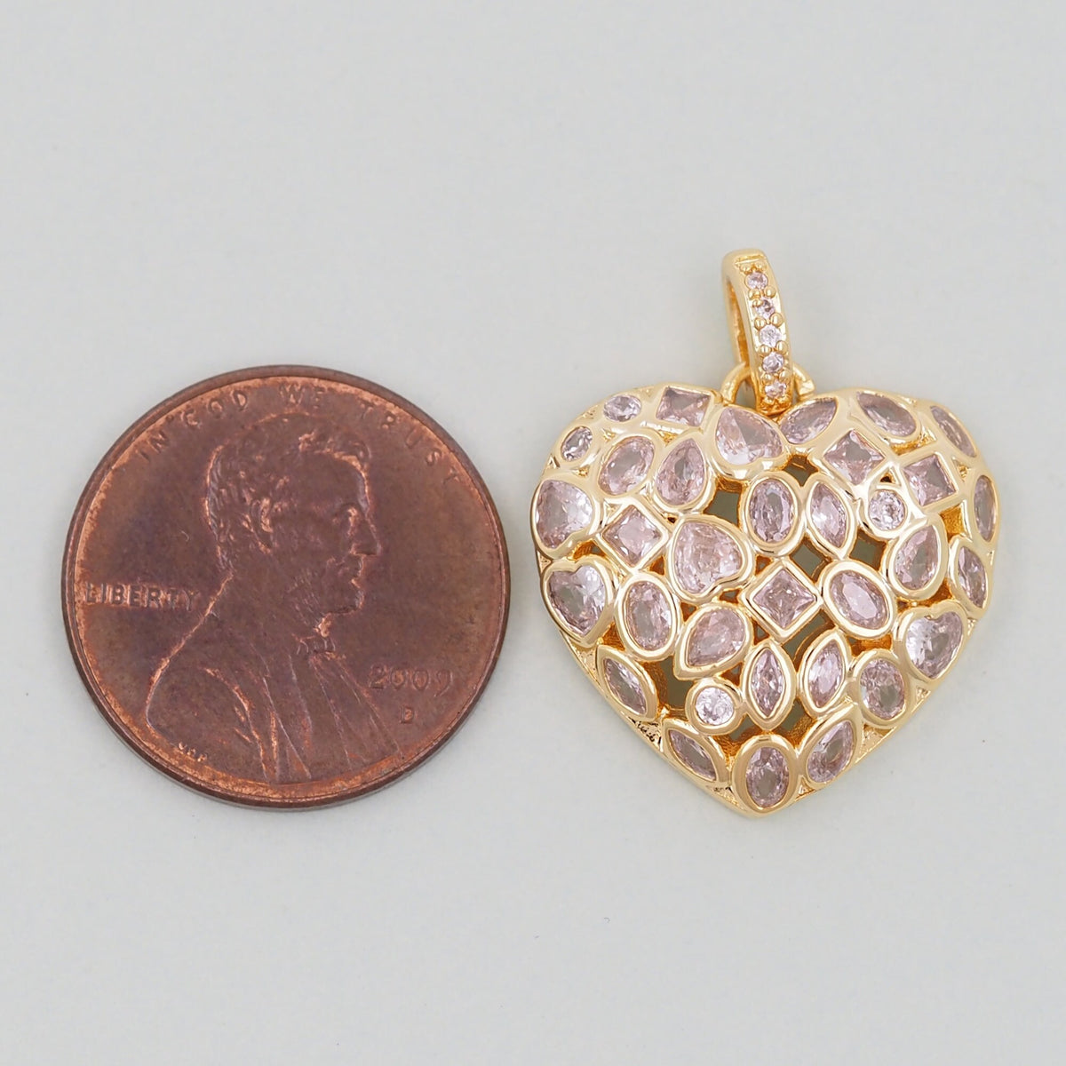 18K Gold Filled Heart CZ Charm Pendant for Jewelry Making
