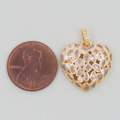 18K Gold Filled Heart CZ Charm Pendant for Jewelry Making