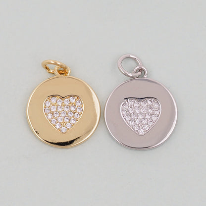 Gold Round Coin Heart Charms,18K Gold Filled Heart Pendant,Heart Charm Bracelet Necklace for DIY Jewelry Making Supply