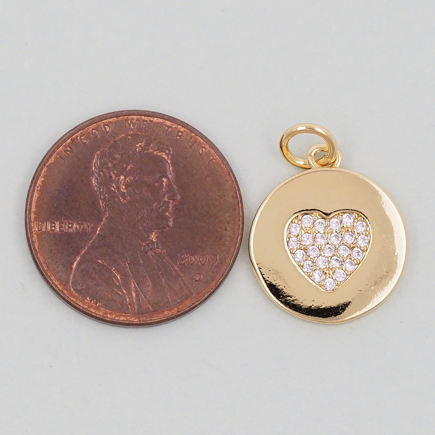 Gold Round Coin Heart Charms,18K Gold Filled Heart Pendant,Heart Charm Bracelet Necklace for DIY Jewelry Making Supply