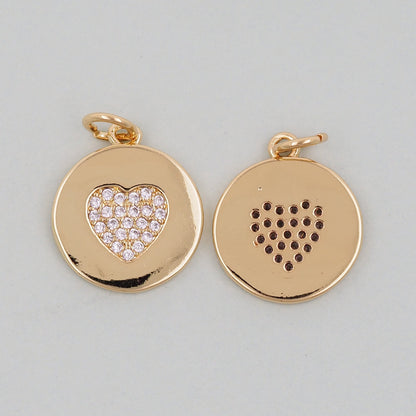 Gold Round Coin Heart Charms,18K Gold Filled Heart Pendant,Heart Charm Bracelet Necklace for DIY Jewelry Making Supply