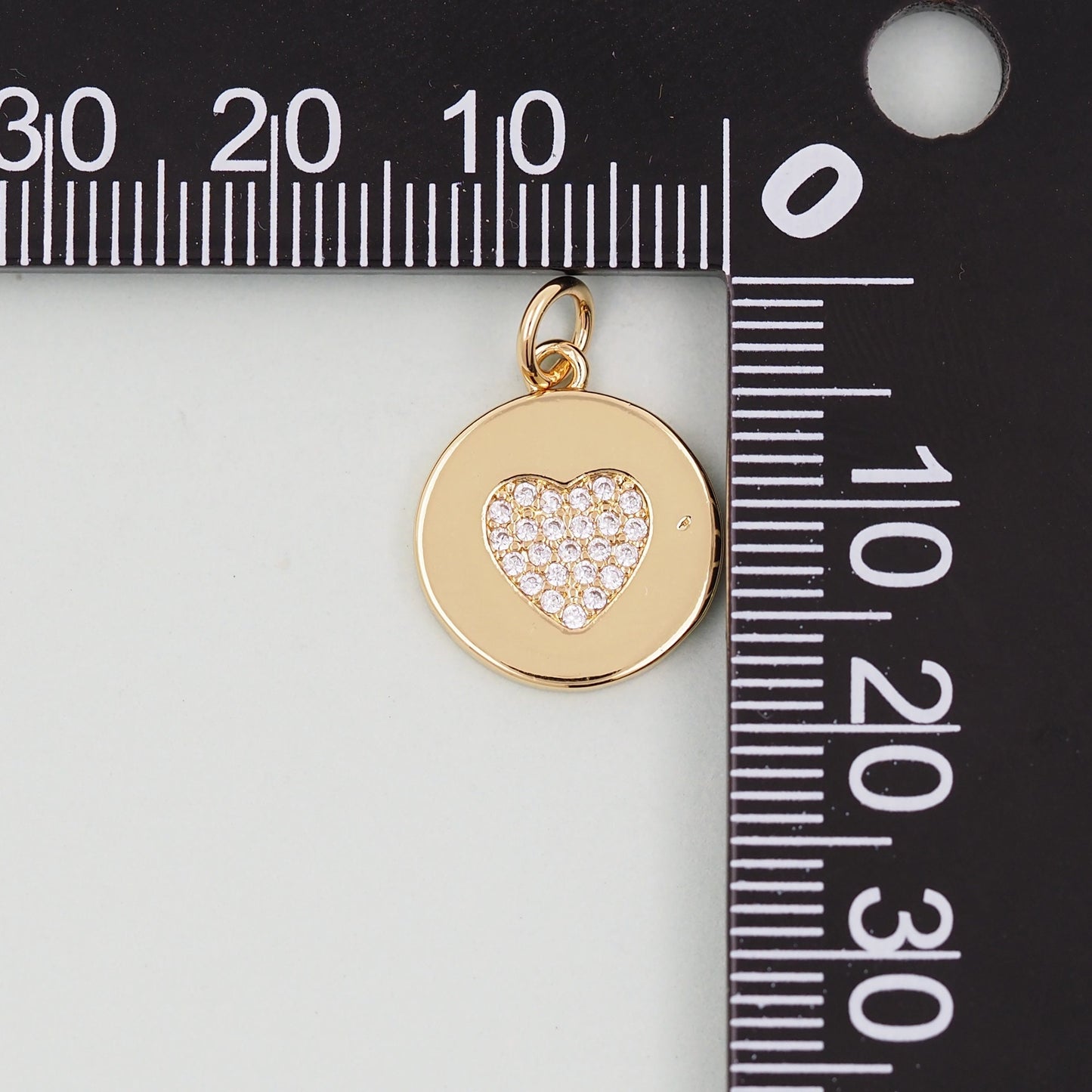 Gold Round Coin Heart Charms,18K Gold Filled Heart Pendant,Heart Charm Bracelet Necklace for DIY Jewelry Making Supply