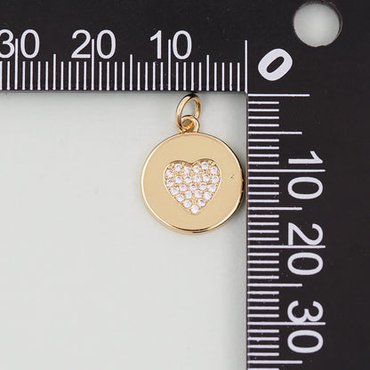 Gold Round Coin Heart Charms,18K Gold Filled Heart Pendant,Heart Charm Bracelet Necklace for DIY Jewelry Making Supply