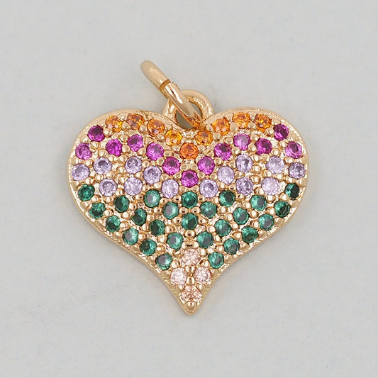 Gold colorful Heart Charms,18K Gold Filled Heart Pendant,Heart Charm Bracelet Necklace for DIY Jewelry Making Supply