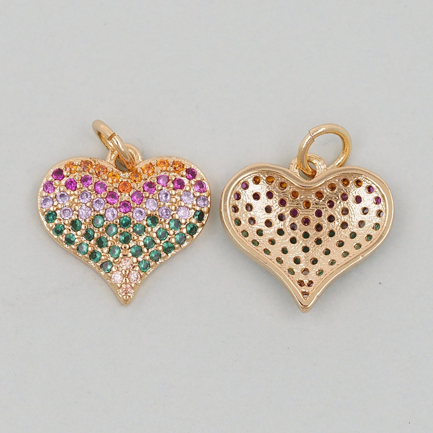 Gold colorful Heart Charms,18K Gold Filled Heart Pendant,Heart Charm Bracelet Necklace for DIY Jewelry Making Supply