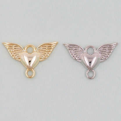 Gold Wings Heart Charms,18K Gold Filled Heart Pendant,Angel Heart Charm Bracelet Necklace for DIY Jewelry Making Supply