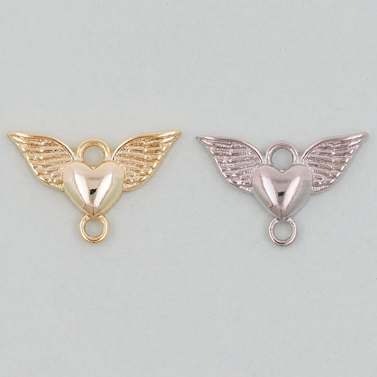 Gold Wings Heart Charms,18K Gold Filled Heart Pendant,Angel Heart Charm Bracelet Necklace for DIY Jewelry Making Supply