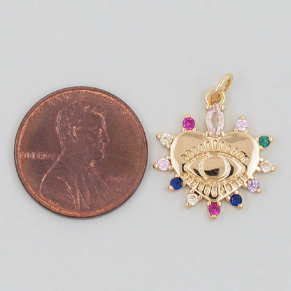 Gold Heart Evil Eye Charms,18K Gold Filled Heart Pendant,Heart Eye Charm Bracelet Necklace for DIY Jewelry Making Supply