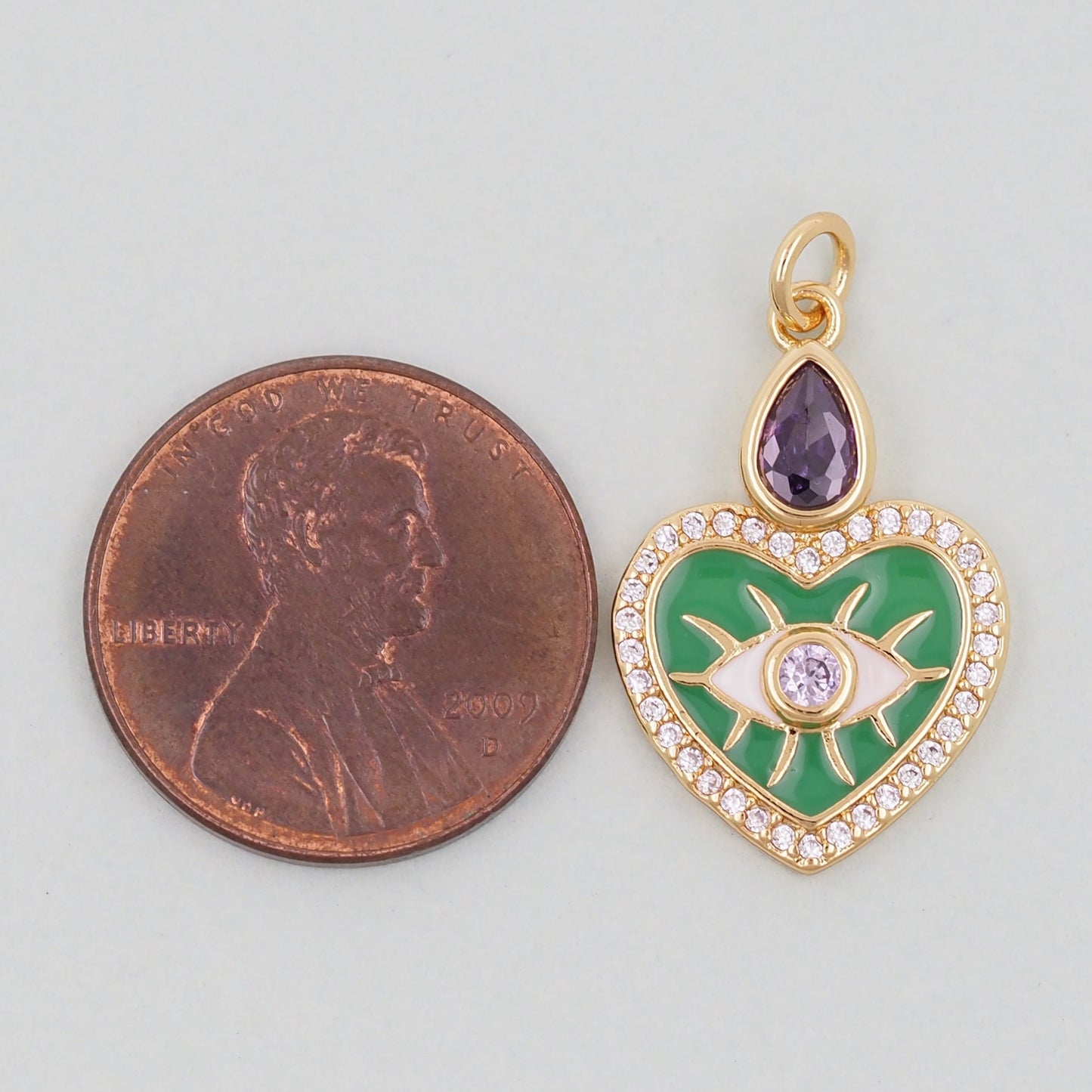Gold Heart Evil Eye Charms,18K Gold Filled Heart Pendant,Green Heart Eye Charm Bracelet Necklace for DIY Jewelry Making Supply