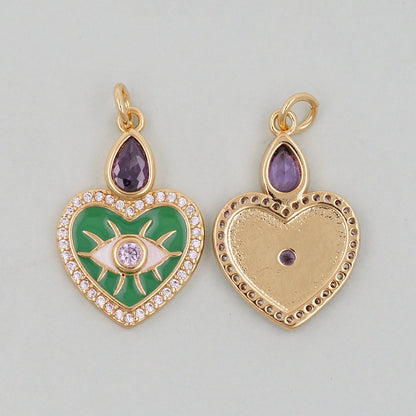 Gold Heart Evil Eye Charms,18K Gold Filled Heart Pendant,Green Heart Eye Charm Bracelet Necklace for DIY Jewelry Making Supply