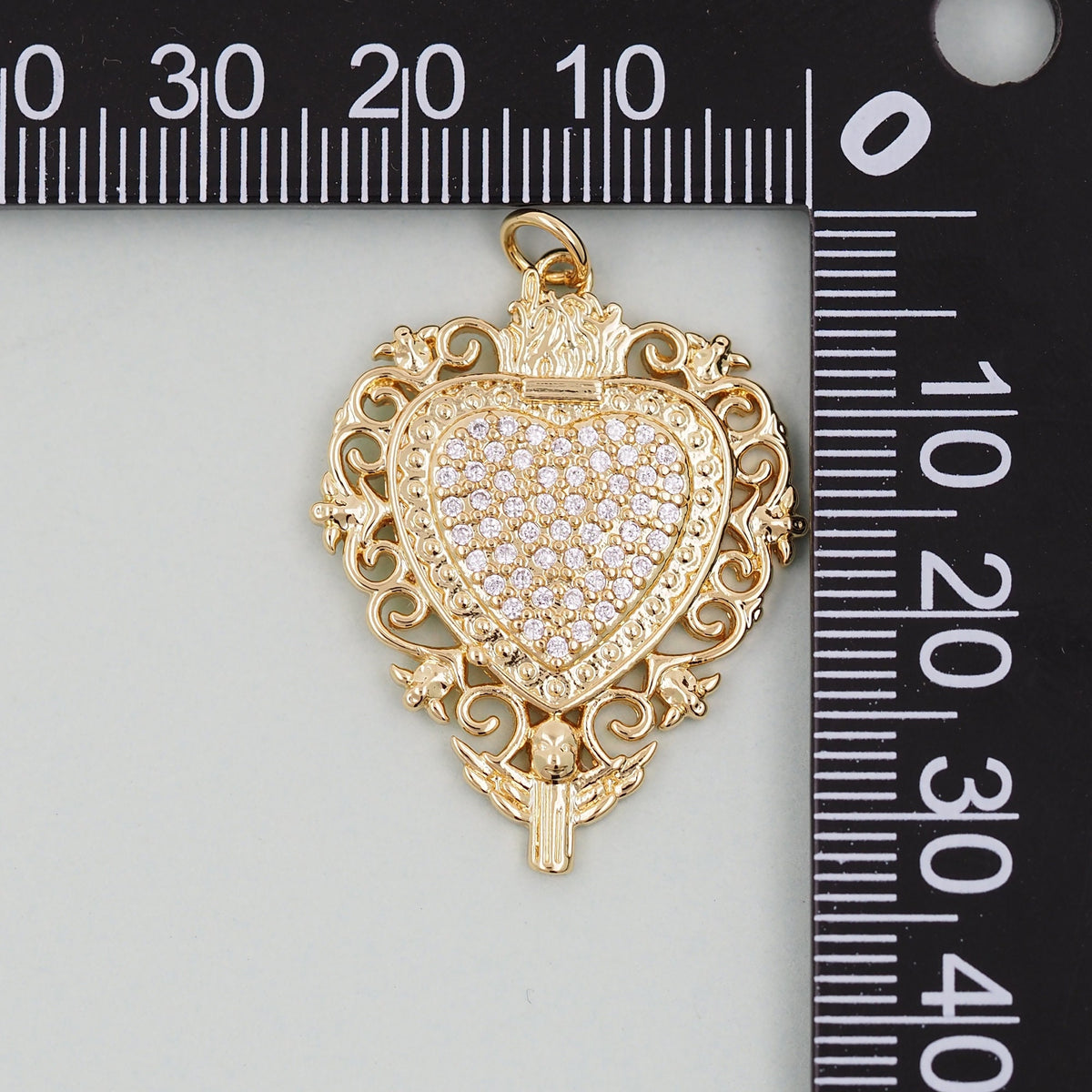 Gold sacred Heart Charms,18K Gold Filled sacred heart Pendant,Religious Charm Bracelet Necklace for DIY Jewelry Making Supply
