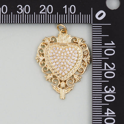 Gold sacred Heart Charms,18K Gold Filled sacred heart Pendant,Religious Charm Bracelet Necklace for DIY Jewelry Making Supply