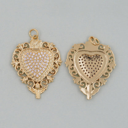 Gold sacred Heart Charms,18K Gold Filled sacred heart Pendant,Religious Charm Bracelet Necklace for DIY Jewelry Making Supply