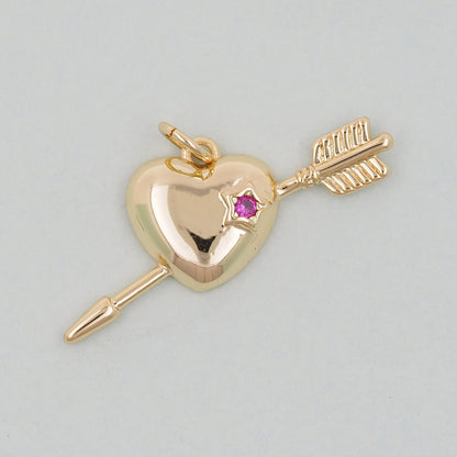Gold Heart arrow Charms,18K Gold Filled Heart Pendant,Heart Love Charm Bracelet Necklace for DIY Jewelry Making Supply