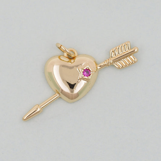 Gold Heart arrow Charms,18K Gold Filled Heart Pendant,Heart Love Charm Bracelet Necklace for DIY Jewelry Making Supply