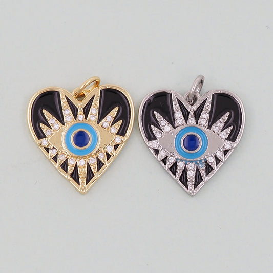 Gold Heart Evil Eye Charms,18K Gold Filled Heart Pendant,Black Heart Eye Charm Bracelet Necklace for DIY Jewelry Making Supply