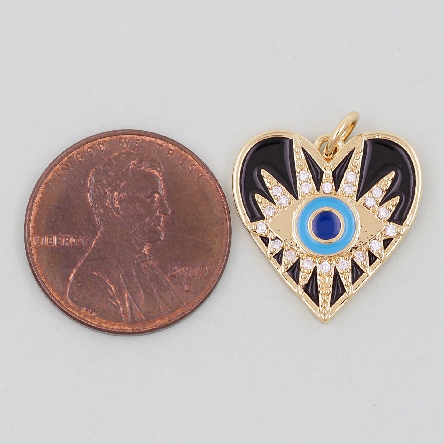 Gold Heart Evil Eye Charms,18K Gold Filled Heart Pendant,Black Heart Eye Charm Bracelet Necklace for DIY Jewelry Making Supply