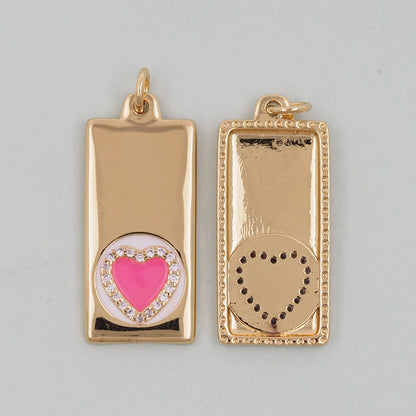 Gold rectangle Heart Charms,18K Gold Filled Enamel Heart Pendant,Pink Heart Charm Bracelet Necklace for DIY Jewelry Making Supply