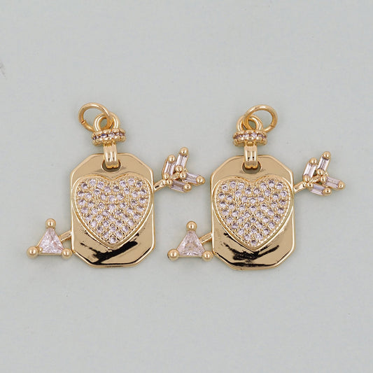 Gold rectangle Heart Charms,18K Gold Filled Enamel Heart Pendant,Heart arrow Charm Bracelet Necklace for DIY Jewelry Making Supply